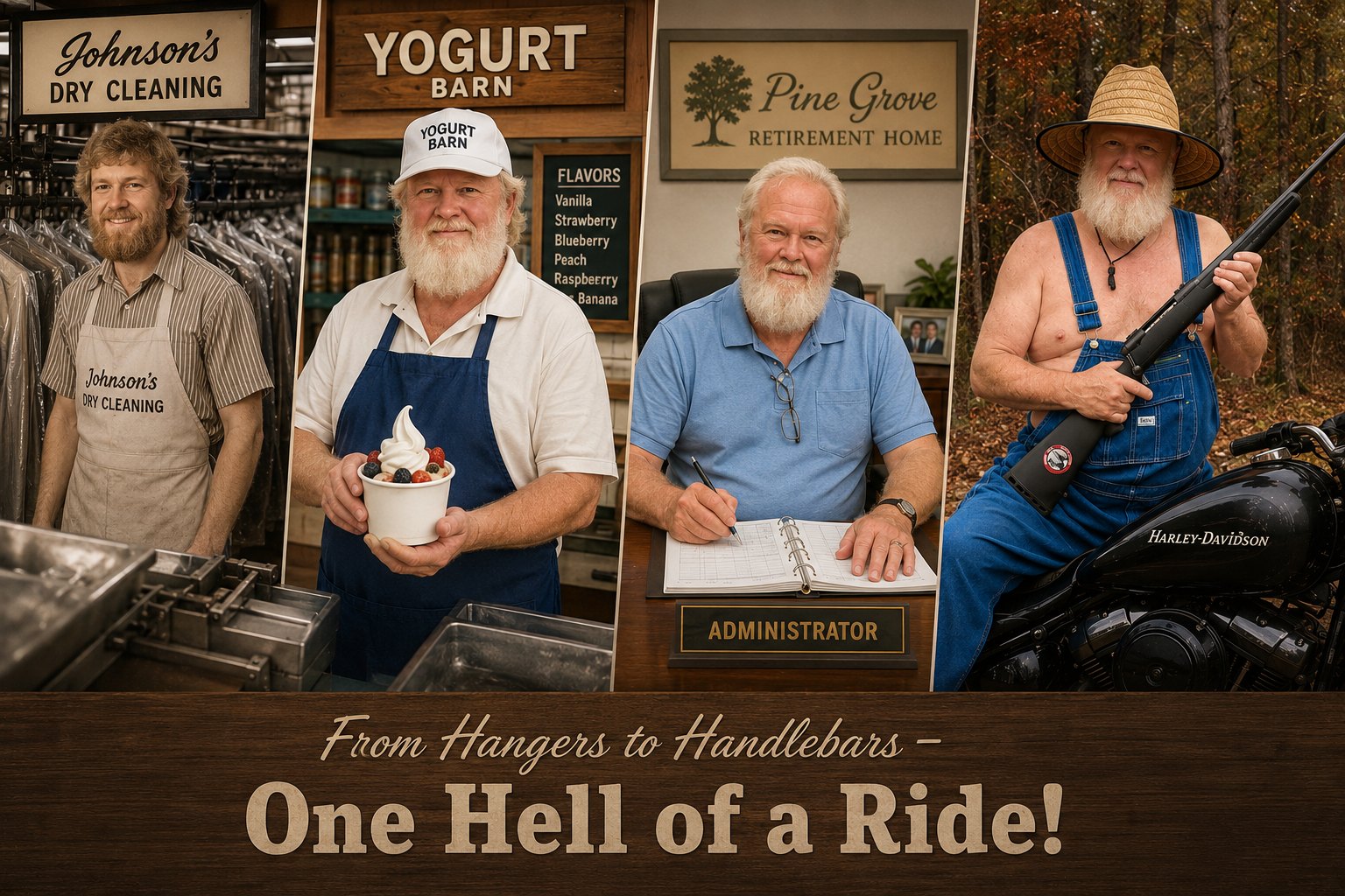 John Maggard's career: Johnson's Dry Cleaning, the Yogurt Barn, Pine Grove Retirement Home administrator, and his Harley